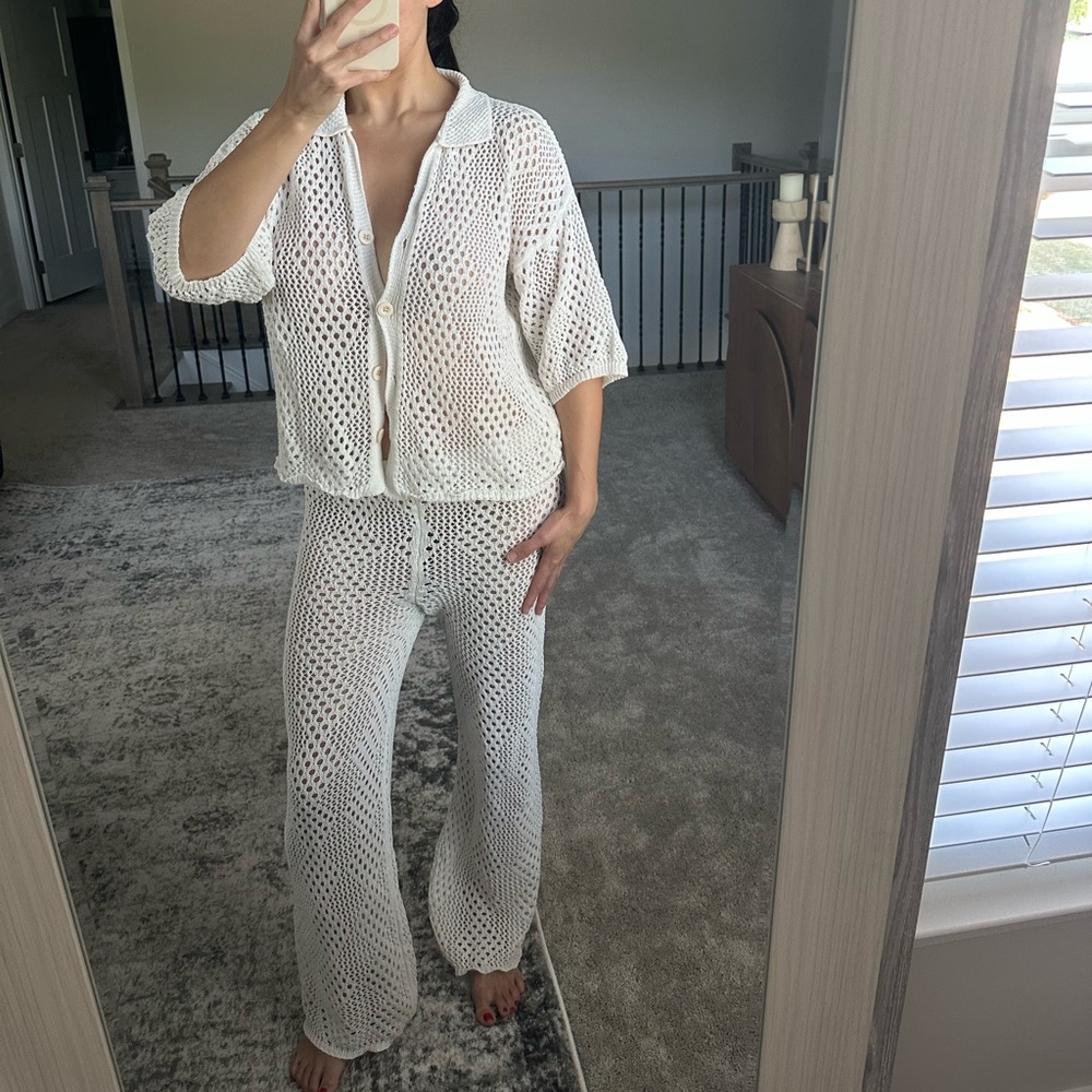 White Crochet Knit Beach Cover Up Set